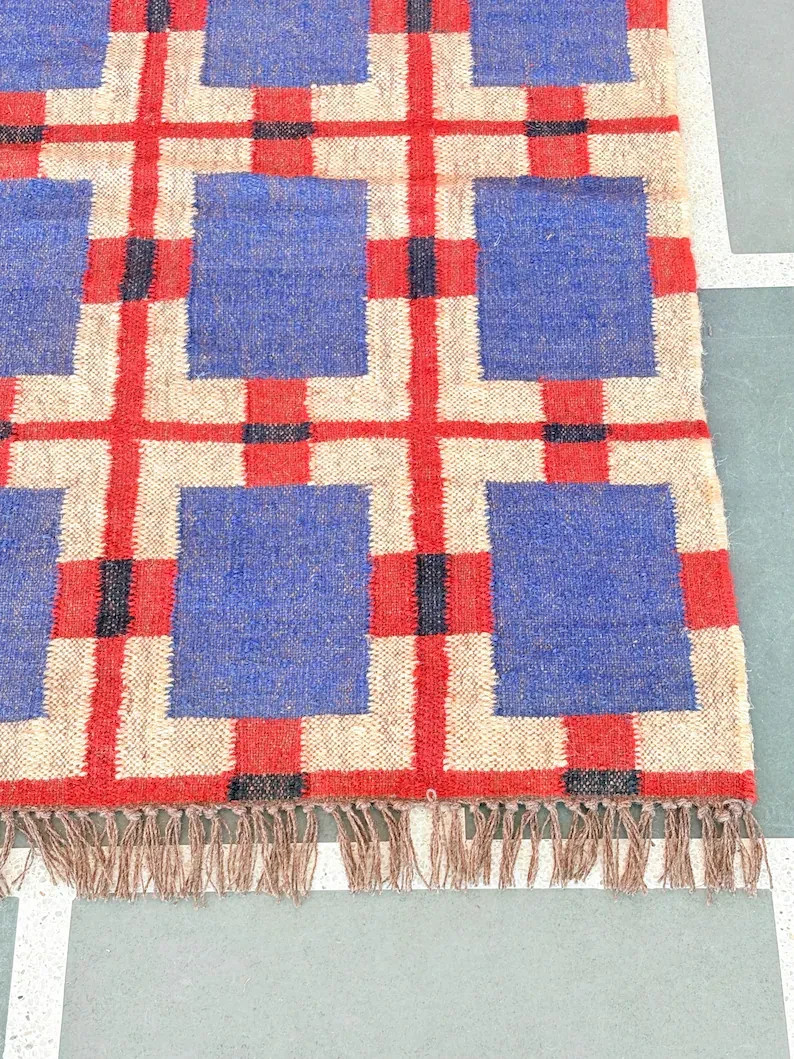 Wool Jute Vintage Kilim Rug moroccan navajo rug tribal southwestern kilim rug