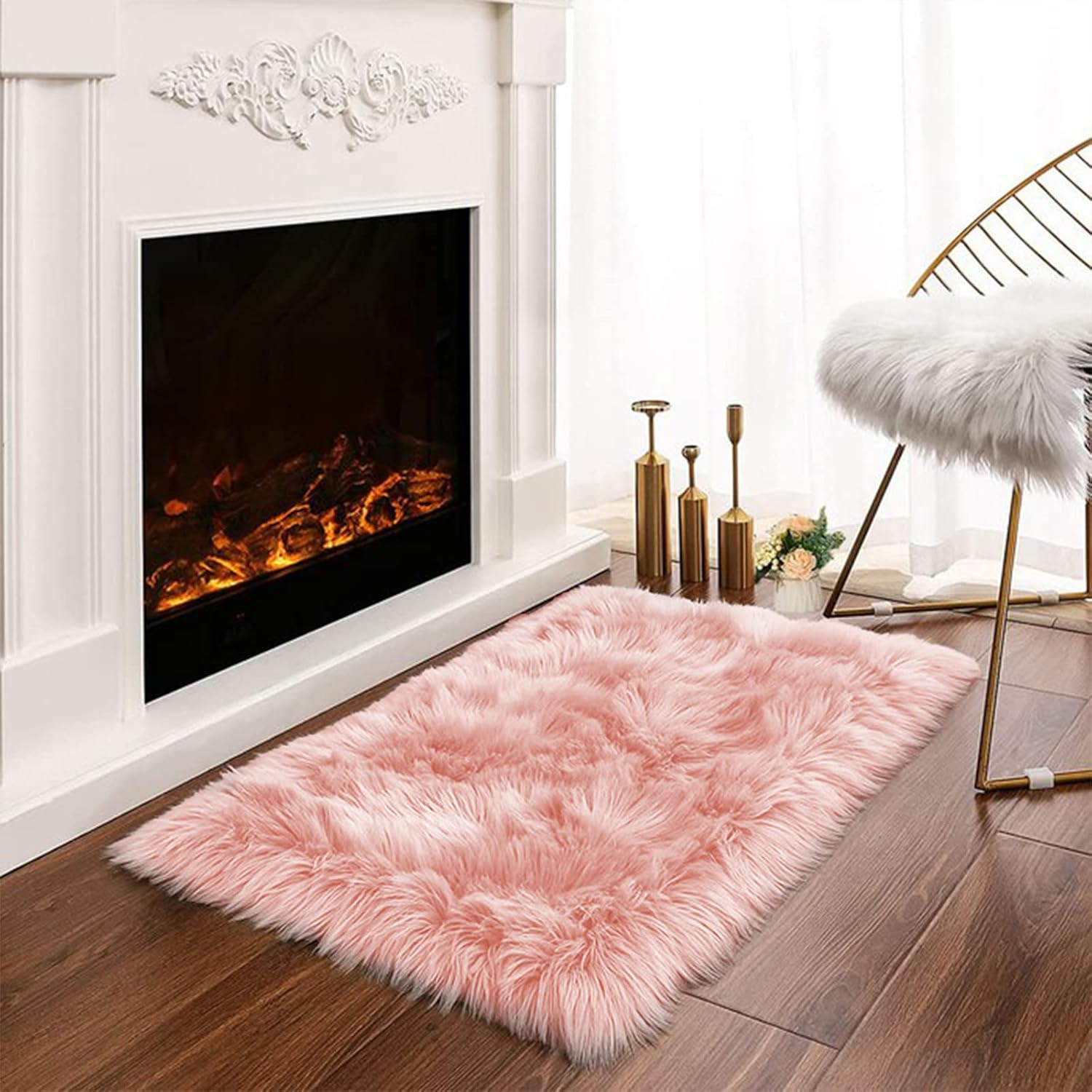 Pink 2×3 Faux Fur Rug for Bedroom Decor for Teen Girls Throw Fuzzy Fluffy Furry