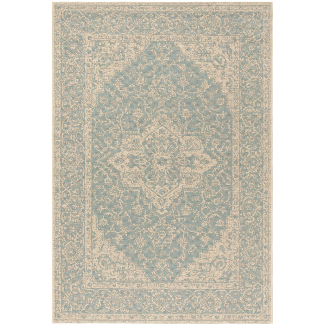 SAFAVIEH Indoor Outdoor BHS137K Beach House Aqua / Cream Rug