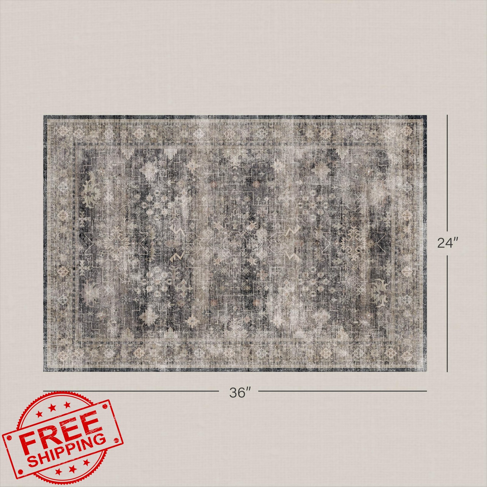 Lophira 2×3 Entryway Rug Charcoal Cream Beige Black Gray Distressed Geometric