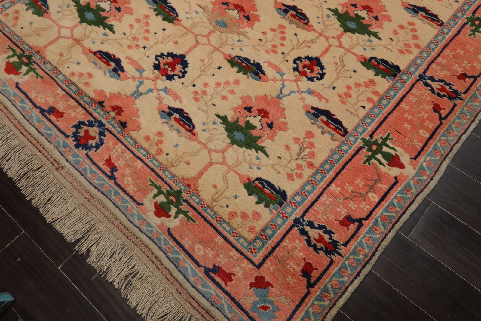 6’2”x9’6” Hand Knotted Wool Ivory Oushak Arts & Crafts Tribal Geometric Rug