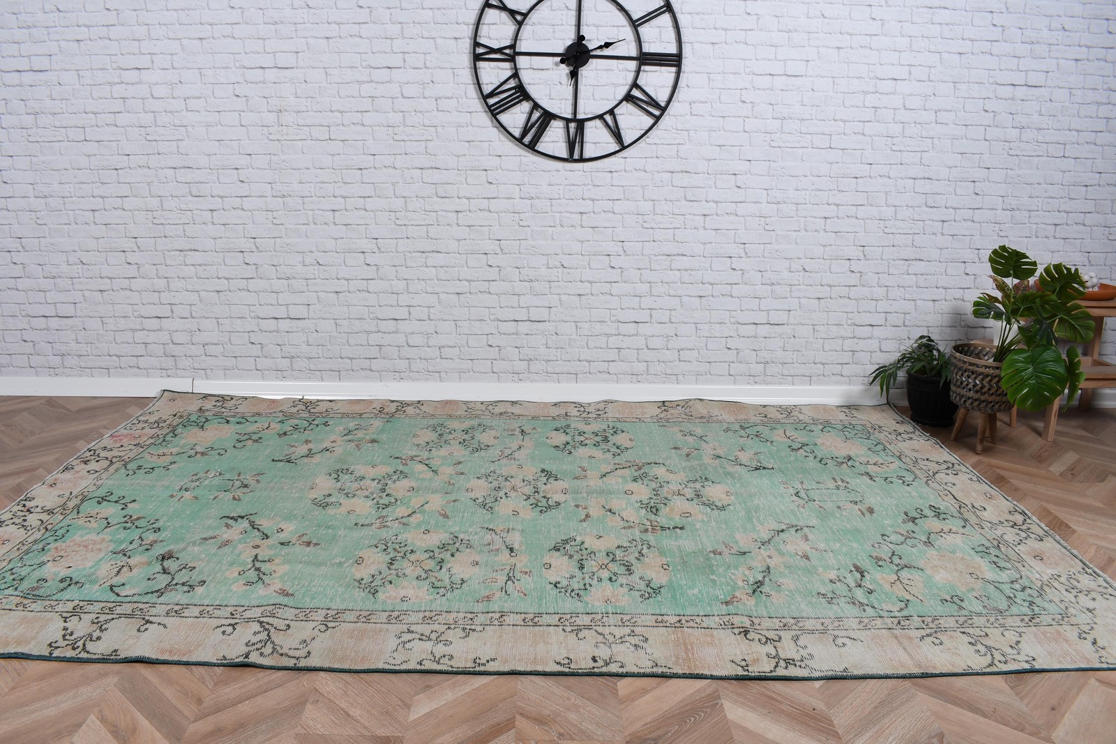 Turkish Rug 5,9×9,4 ft (181×288 cm), Green Floral Vintage Rug