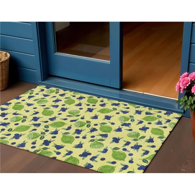3×5 ft. Yellow Blue & Green Lemons Washable Transitional Indoor & Outdoor Rec…