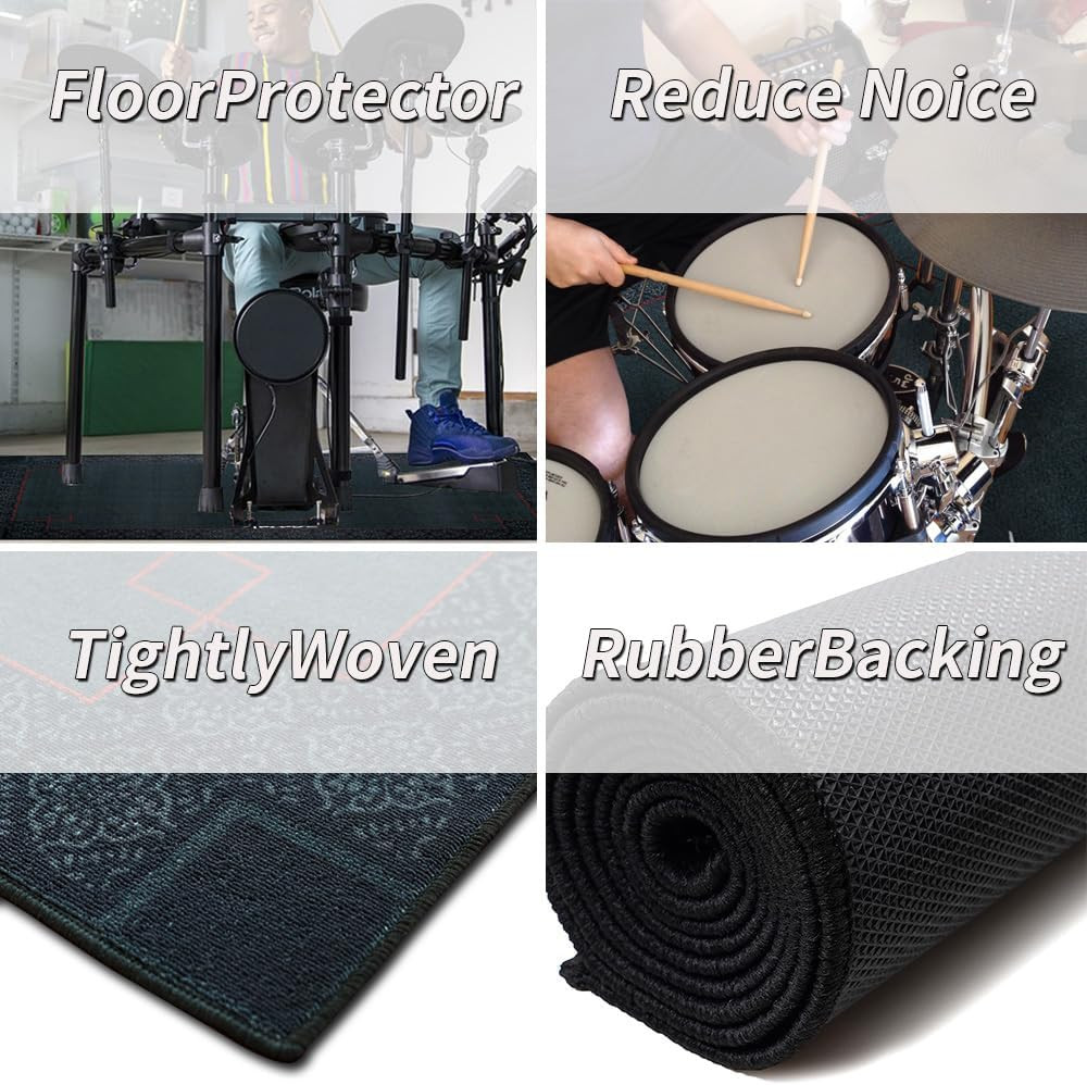 Medal Drum Rug 4x6ft Drum Mat Outdoor, Tightly Woven Fabric Cool Drum Set Carpet