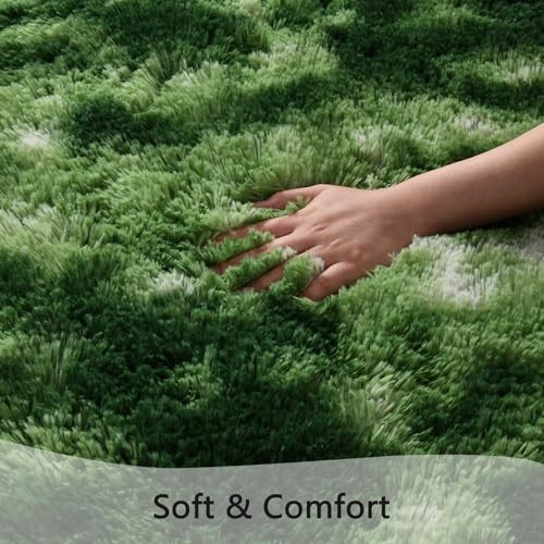 Tie-Dyed Green Runner Area Rugs for Bedroom Living Room, 2×6 Feet Fluffy