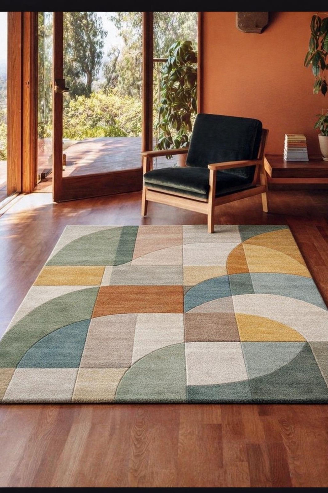 Hand-tufted Geometric Wool Area Rug: Modern Living Room Multicolor Area Carpet