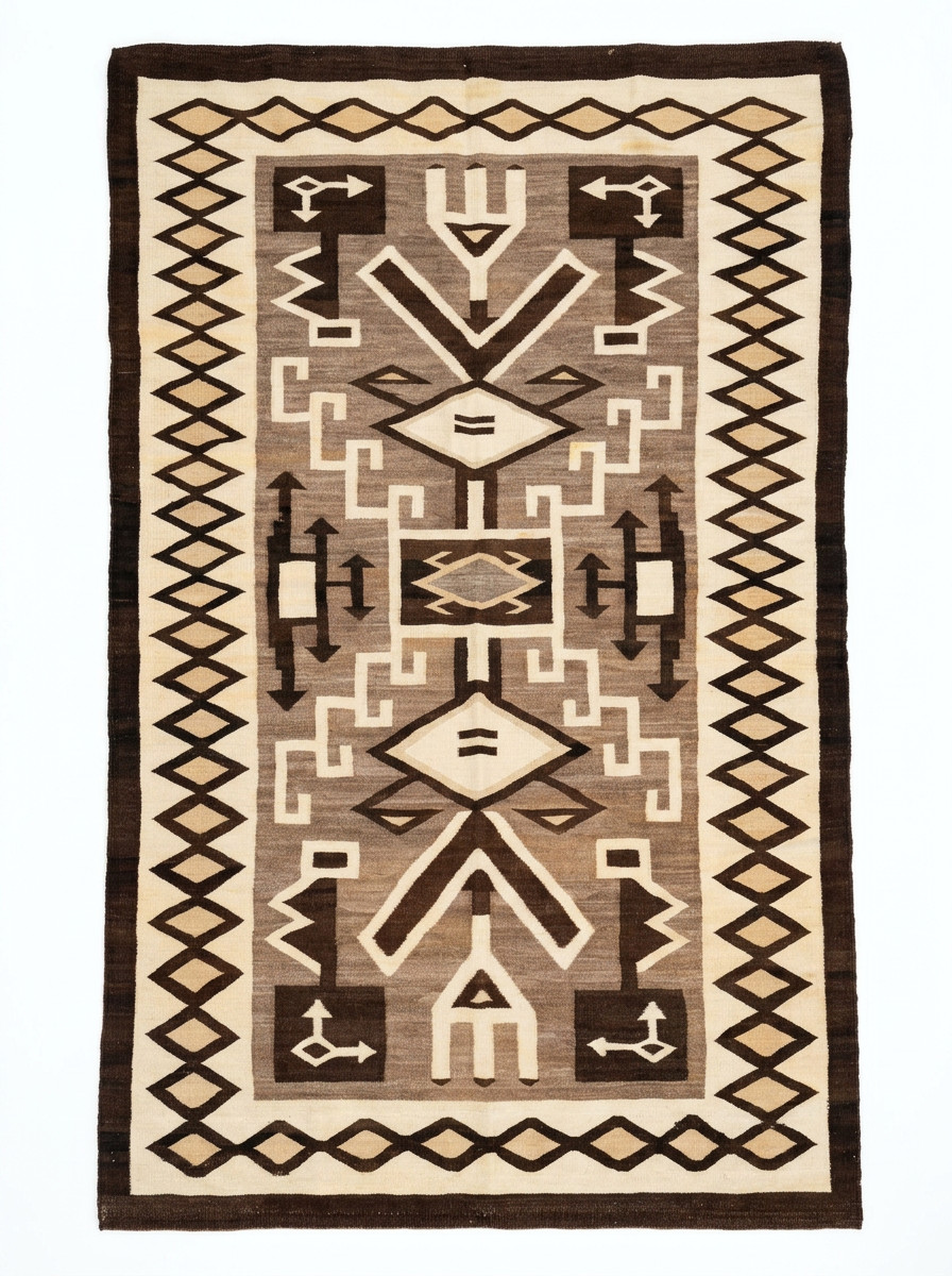 Antique Two Grey Hill Rug 5×8 Native American Indian Art Ganado Navajo Wool Rug