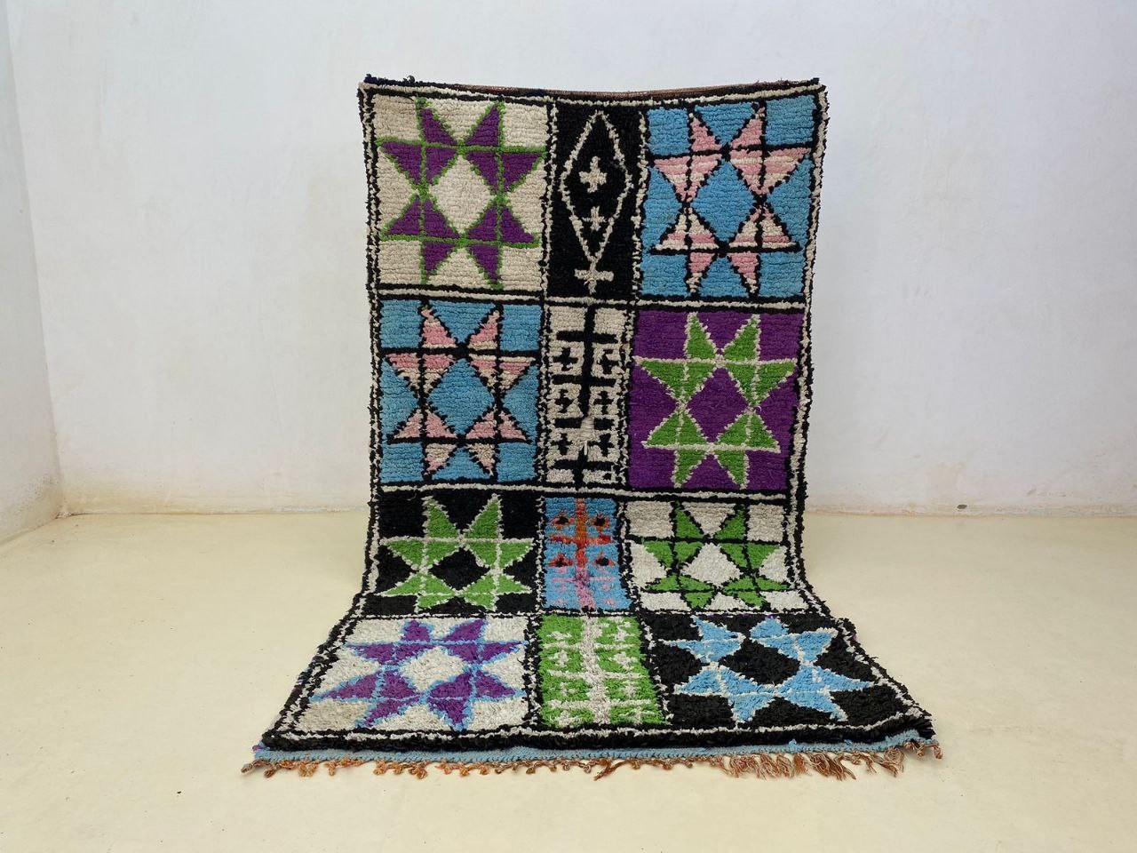 Moroccan Rug Handmade Boucherouite 3’9×6’8 ft Vintage Berber Abstract Tribal Rug
