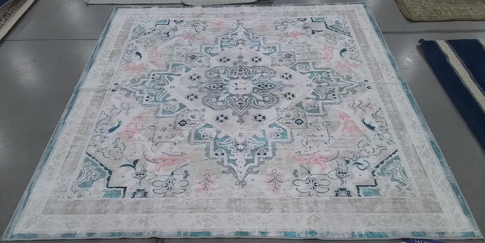 IVORY / AQUA 6′-0″ x 6′-0″ Flaw in Rug, Reduced Price 1172807287 ARZ324A-6SQ