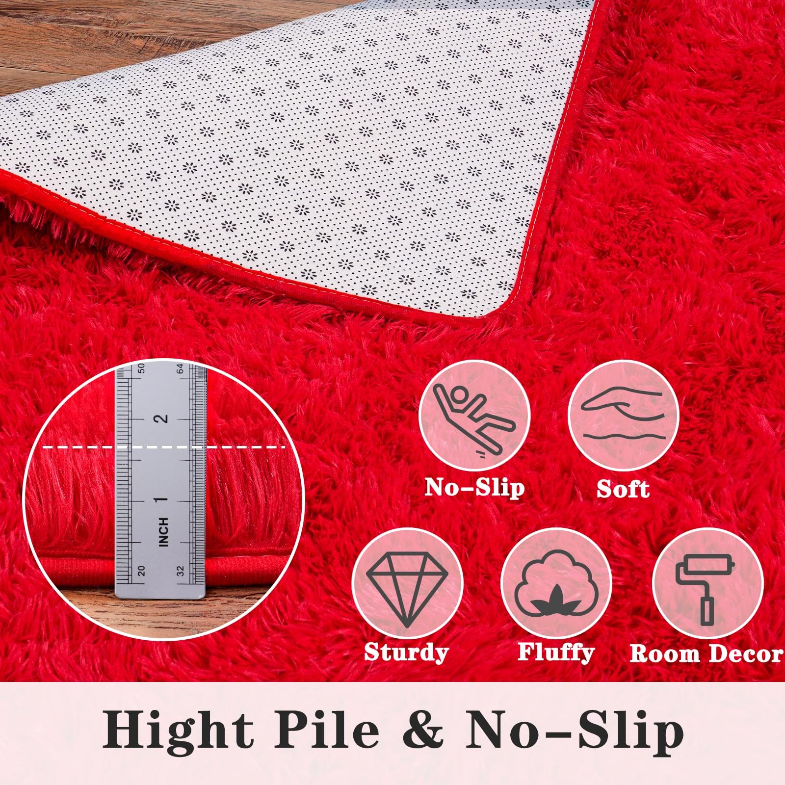 Dssimo Super Fluffy Rug for Bedroom, 4×6 Feet, Modern Shag Red Area Rugs, Soft a