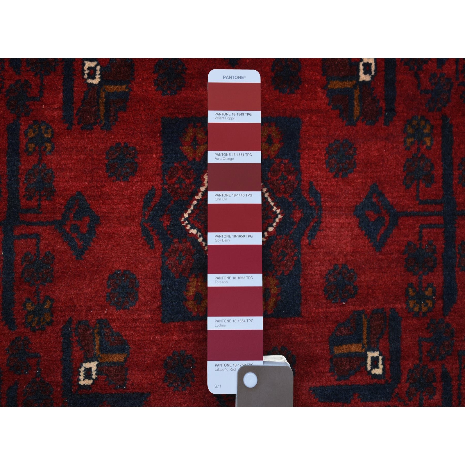 2’8″x9′ Red Afghan Khamyab Wool Geometric Design Hand Knotted Runner Rug R72017