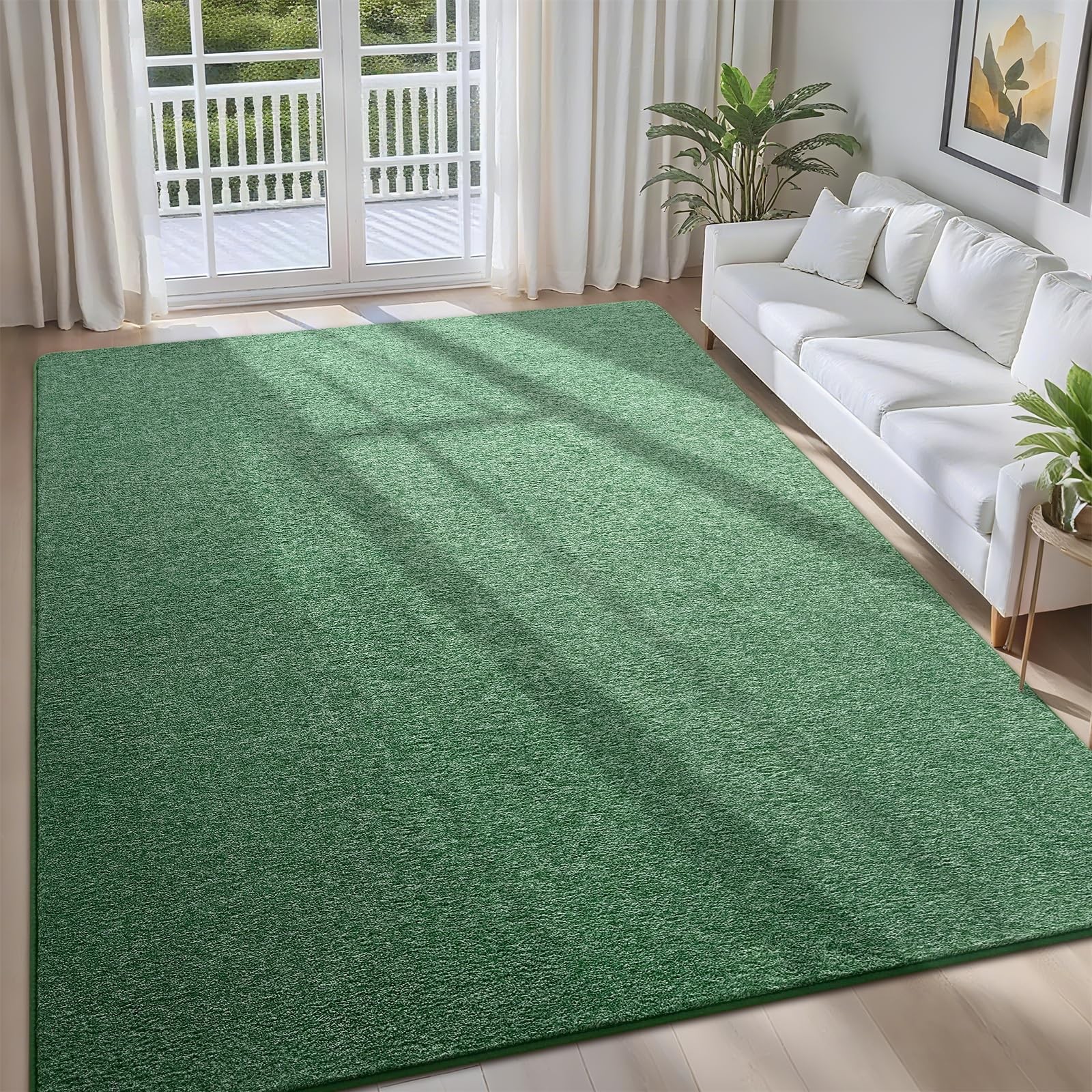 Modern Indoor Area Rug Washable Memory Foam NonSlip Green White 4×6 Ft 1 PCS