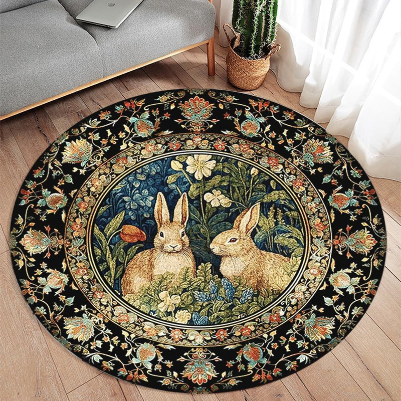 Orlco Art Cartoon Bunny Round Rug 63 Inches Machine Washable Round Bnuuy Area