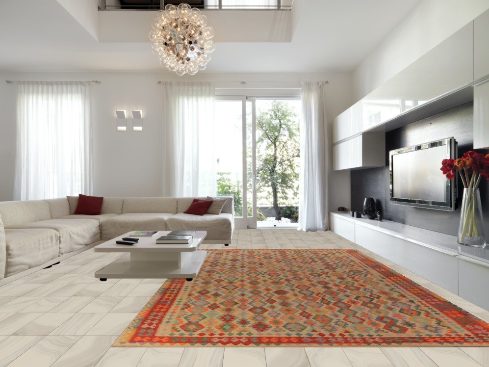 Palace Size Kilim Oriental Rug 10×17 Geometric Wool Flat-weave Geometric Carpet