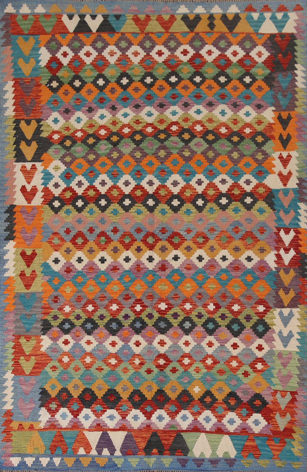 Colorful Kilim Rugs Rectangle Flatweave Pile Wool Kelim Carpets 7×10 ft