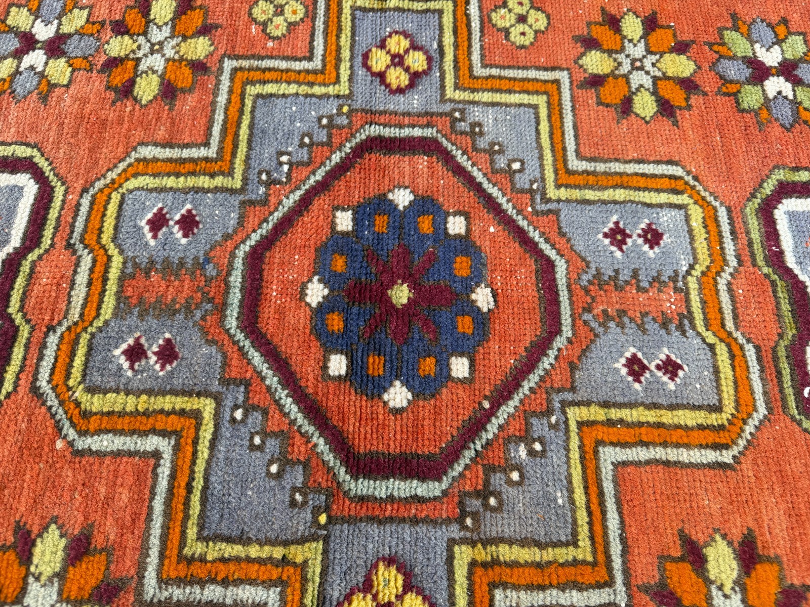 Vintage Caucasian Rug 4×7 Handmade Wool Rug Geometric Tribal Medallion Kazak Rug