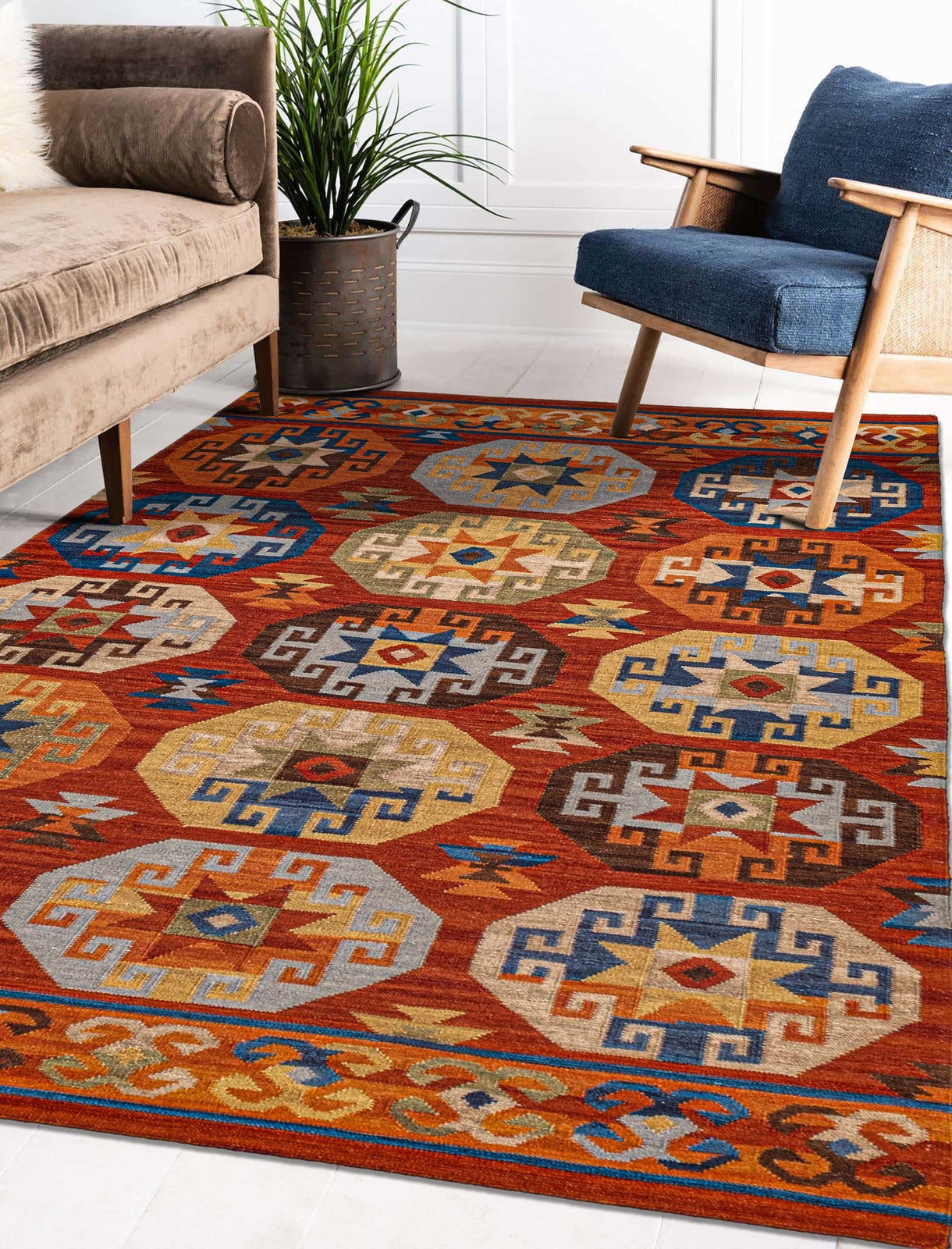 Vintage Hand Woven Area Rug 5’8″ x 7’8″ Traditional Wool Oriental Carpet