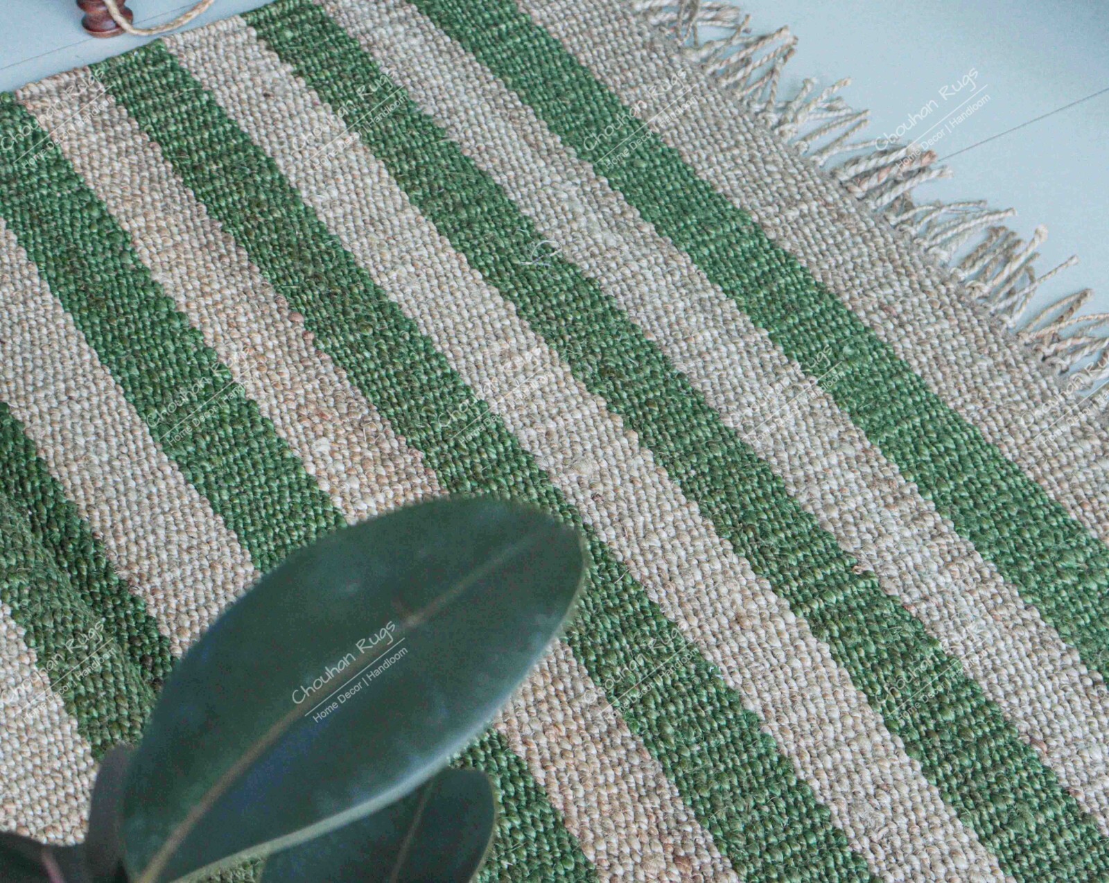 Beige Jute Rug And Green Stripes Line Natural Rectangle Rug Vintage Jute Rug