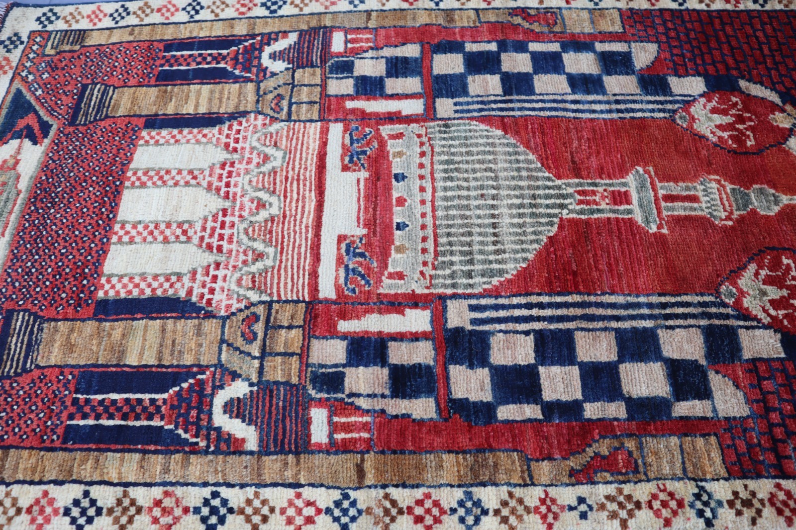 Vintage Prayer Rug 2’0x4’0 ft Red Afghan Hand Knotted Wool Rug, Kids Area Rug