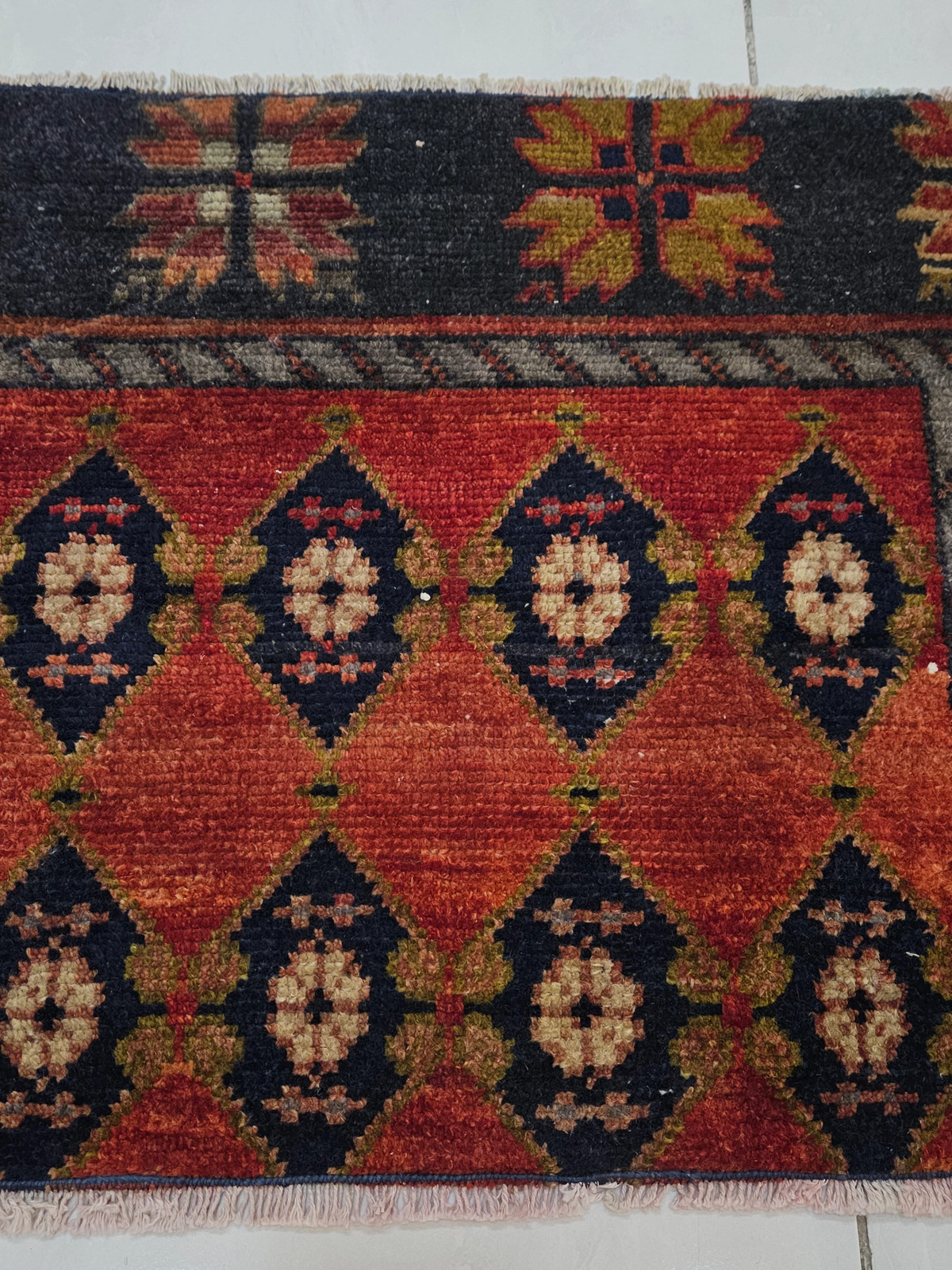 Handwoven Wool Rug, Red Bohemian Decor (2.8 x 1.8 ft)