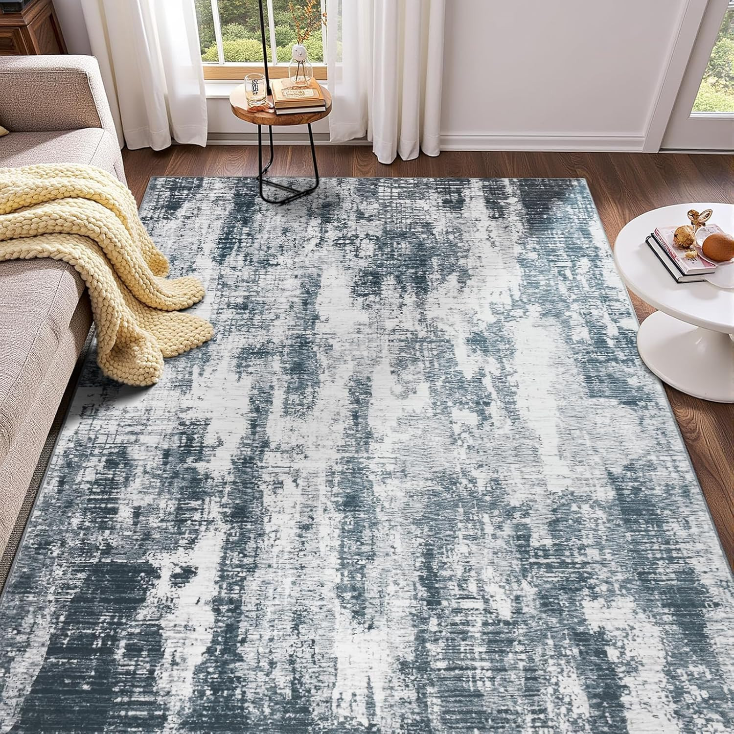 Soft Grey Abstract 3X5 Rug, Non-Slip, Machine Washable, Stain Resistant