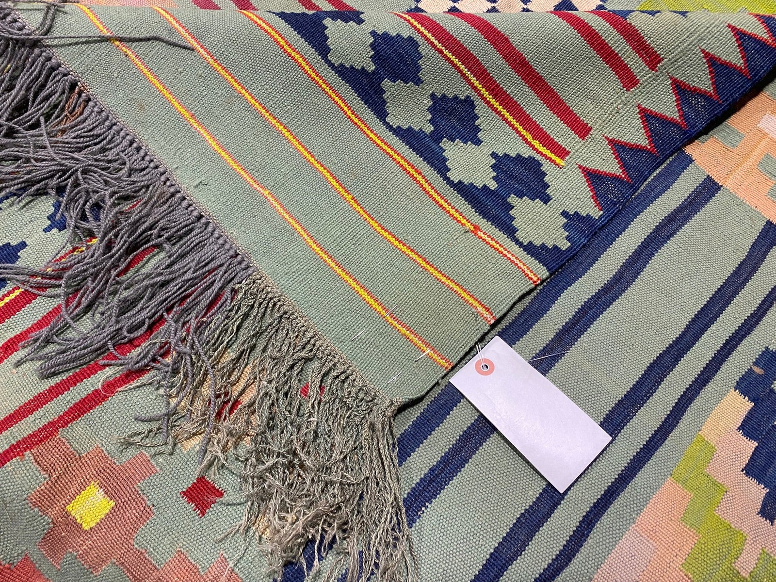 6.4 x 9.9 Green Tribbal Perrsian Flat Weave Wool Kilim Rug #F-3015