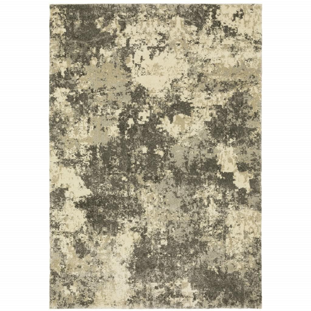 5′ X 8′ Charcoal Grey Beige And Tan Abstract Power Loom Stain Resistant Area Rug