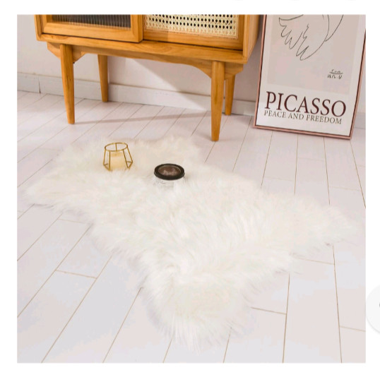 Ashler Faux Fur Rug, White Small Area Rug, Fluffy Sheepskin Fur Rug, Ultra Soft