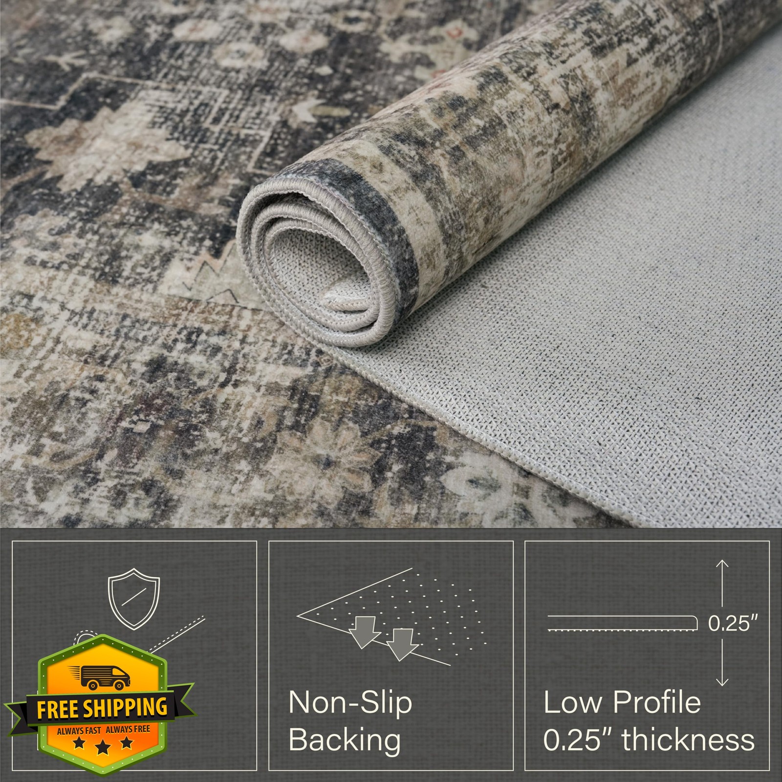 Lophira 2×3 Entryway Rug Charcoal Cream Beige Black Gray Distressed Geometric