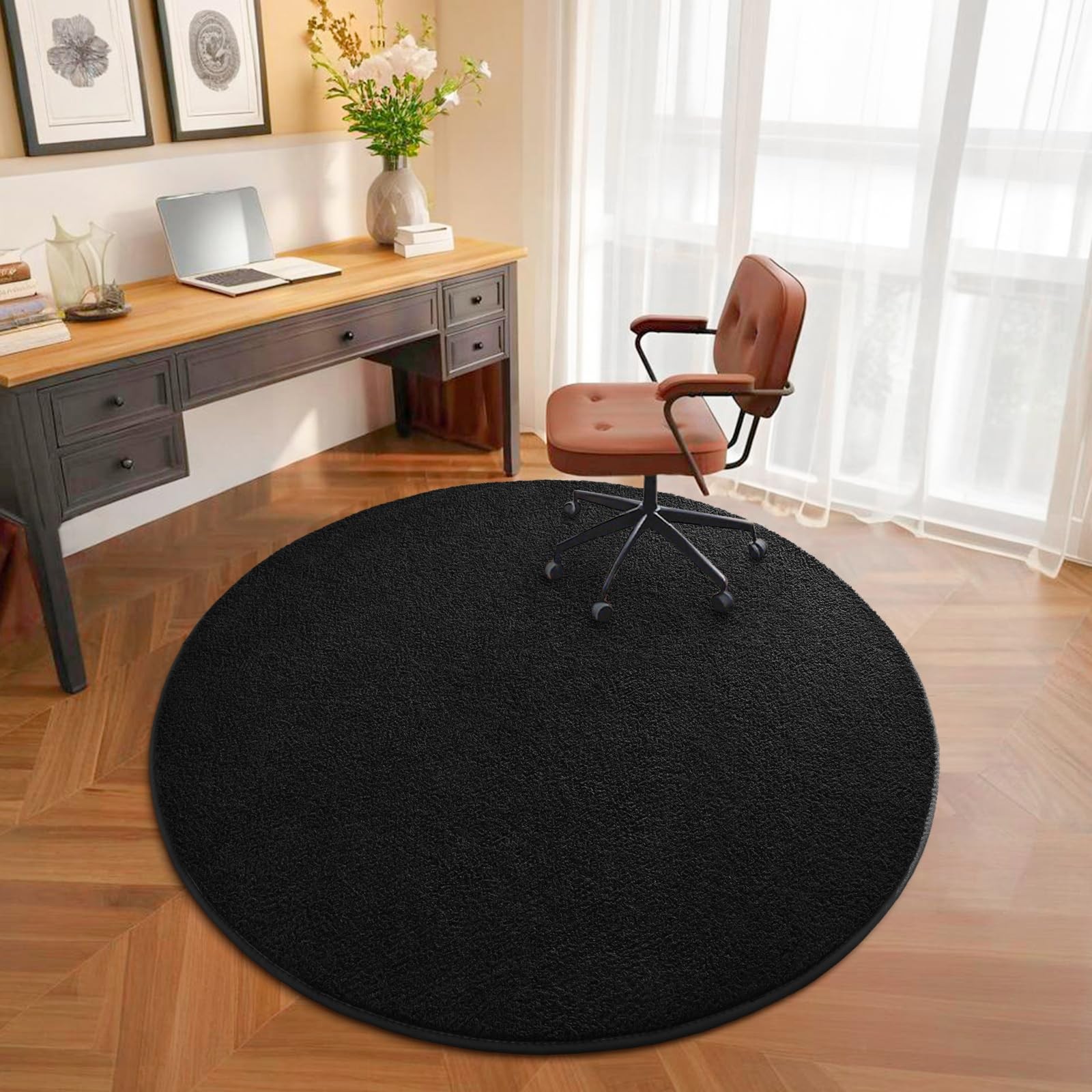 Nuttumico Black Ultra Soft Round Area Rugs 4×4 Feet Washable Memory Foam