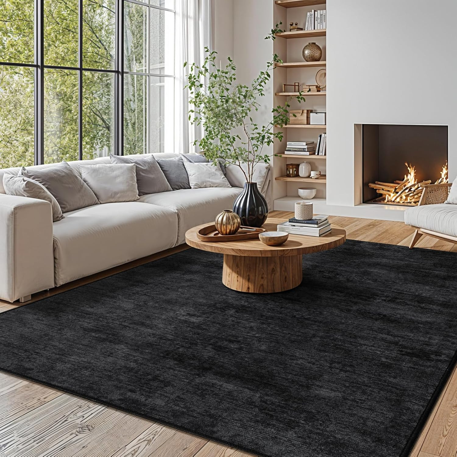 Black 6×9 Washable Boho Area Rug – Stain Resistant, Non-Slip, Ultra-Thin