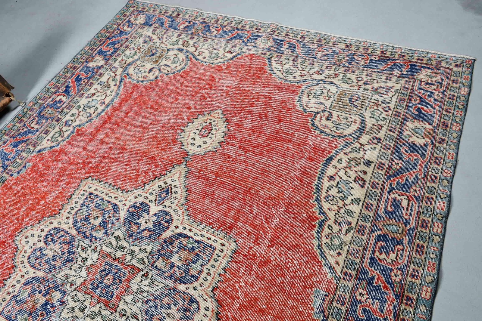 Vintage Rug, Large 6,6×9,8 ft Turkish Rug, Red Floral Wool Rug