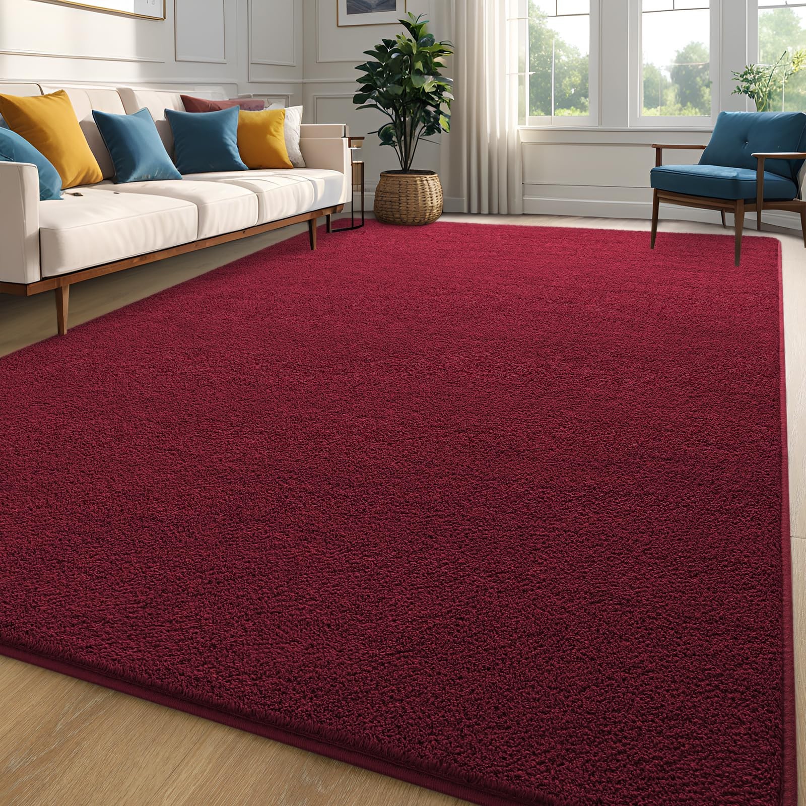 4×6 ft Burgundy Red Area Rug Indoor Memory Foam Carpet for Bedroom Dorm