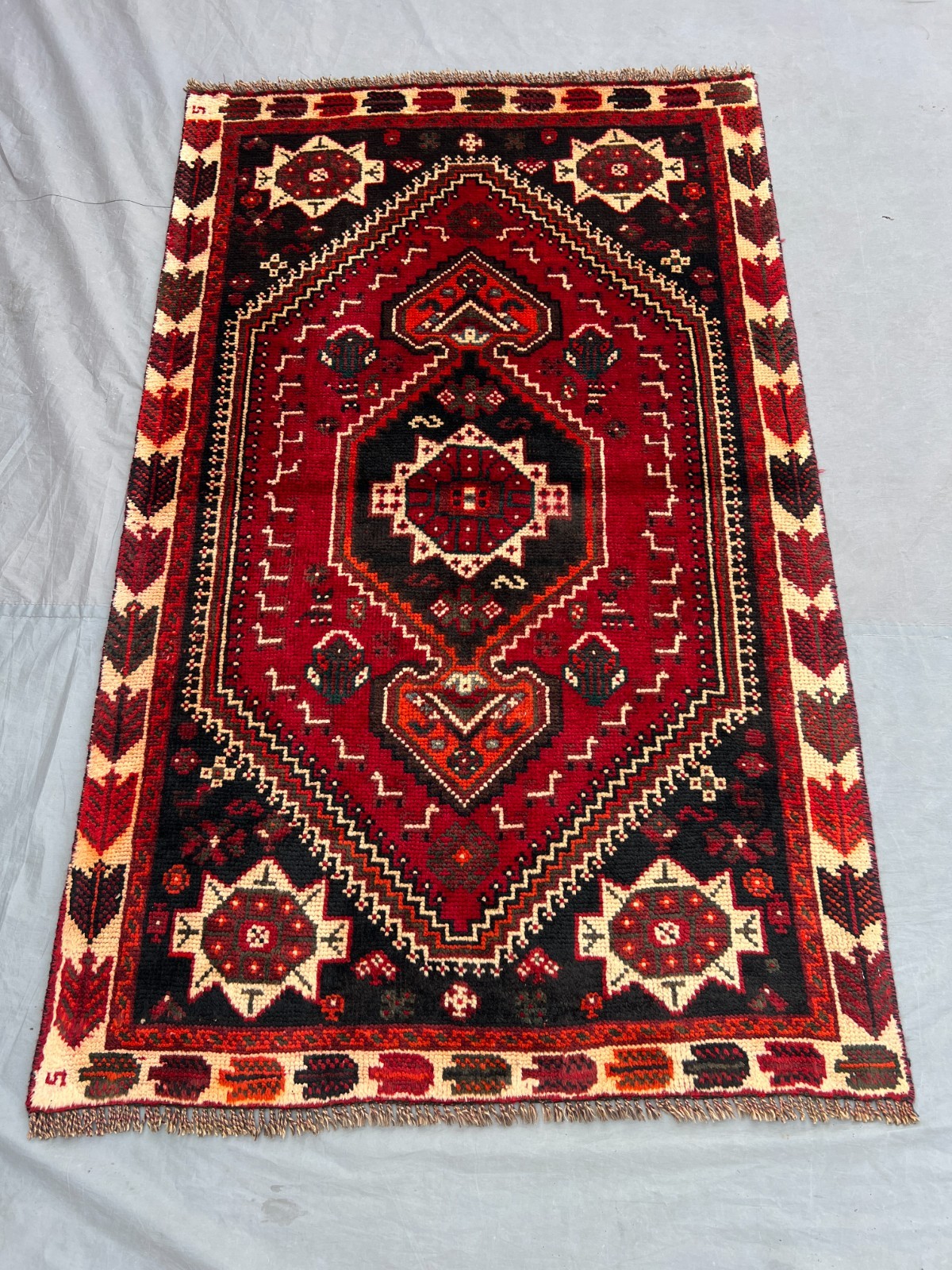 3’2×5’5 Ft Vintage Afghan Baluchi Hand Knotted Wool Tribal Medallion Design Rug