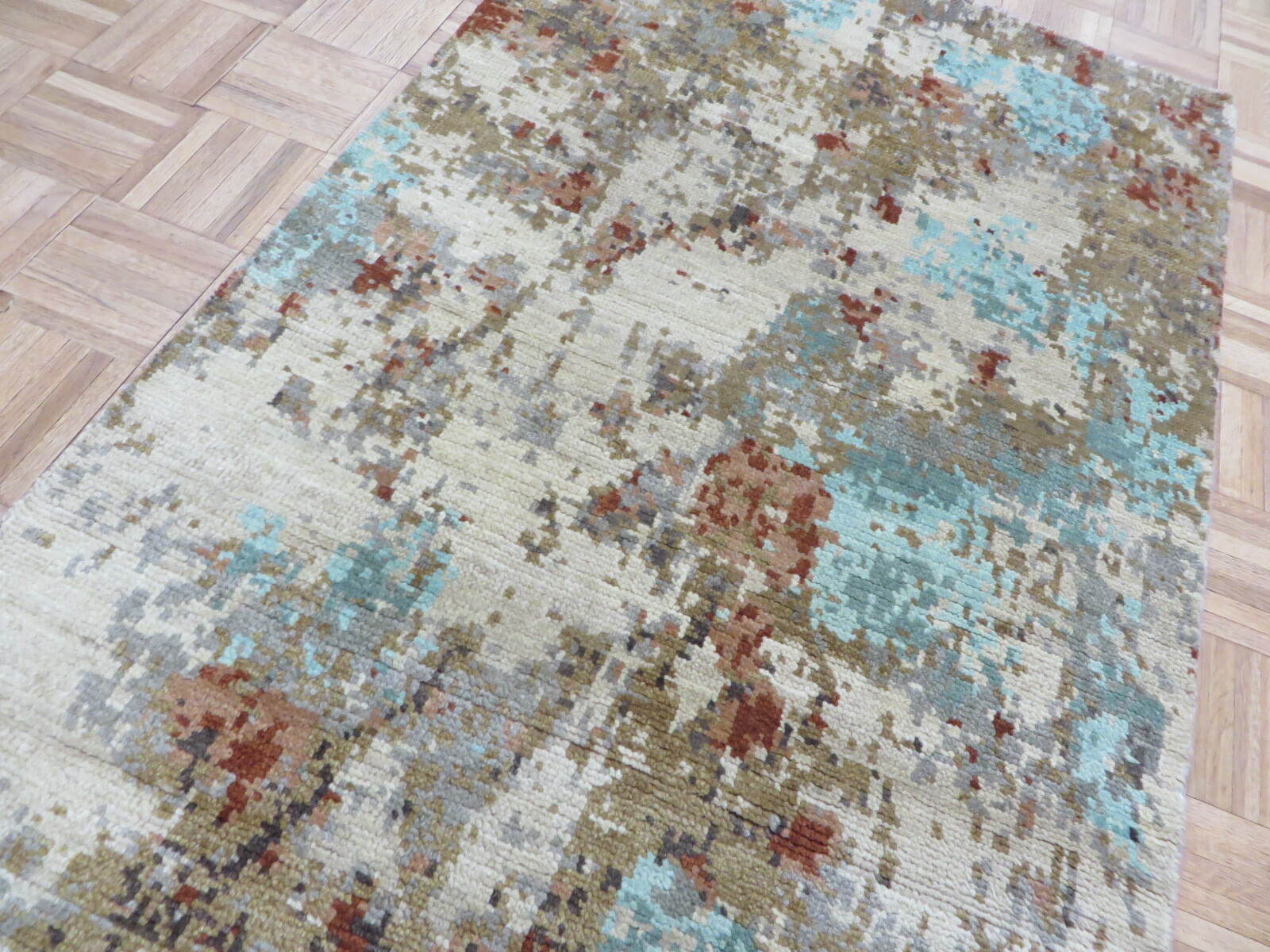 3 x 5 Hand Knotted Multi Colored Modern Abstract Oriental Rug With Silk G9422