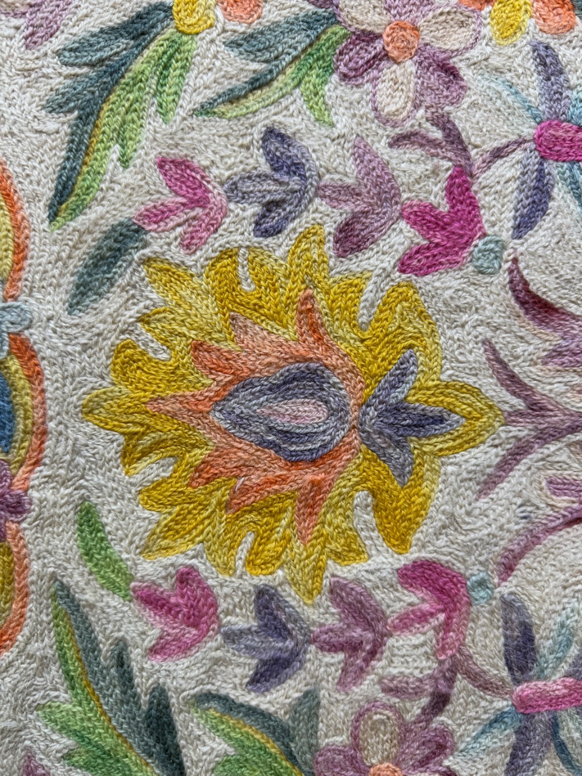 Vintage Fabulous Hand Wool Embroidered Kashmiri Chain Stitch Rug 171×117 Cm