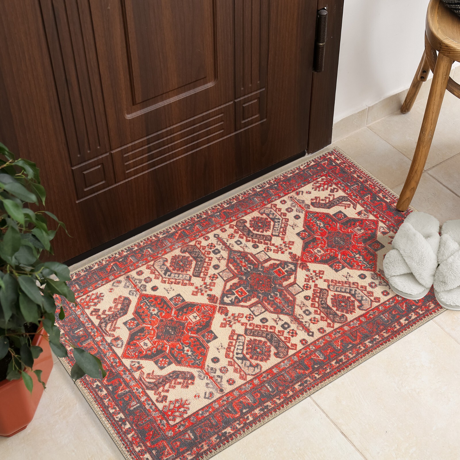 GLN Rugs Sparta – Machine Washable Area Rug – Turkish Red/Black Home Rugs