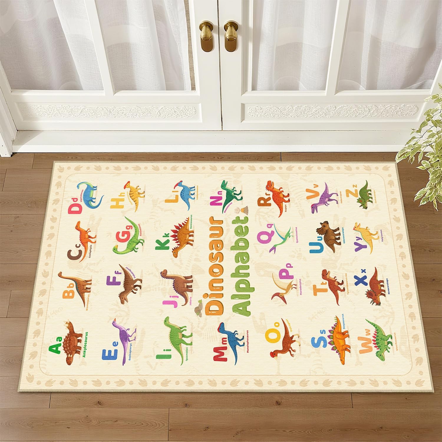 Glocmna Dinosaur Rug 2×3 for Entryway Dino Alphabet Toddler Educational Rug M…