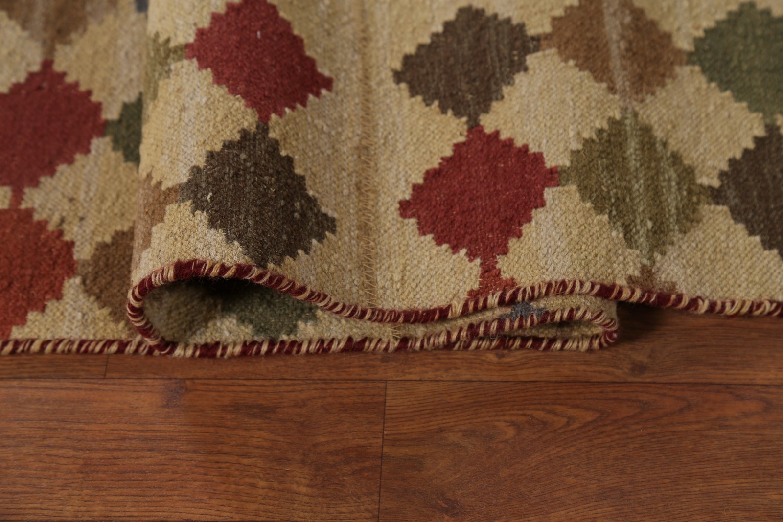 Geometric Kilim Oriental Area Rug 8×10 Diamond Wool Hand-woven Reversible Carpet