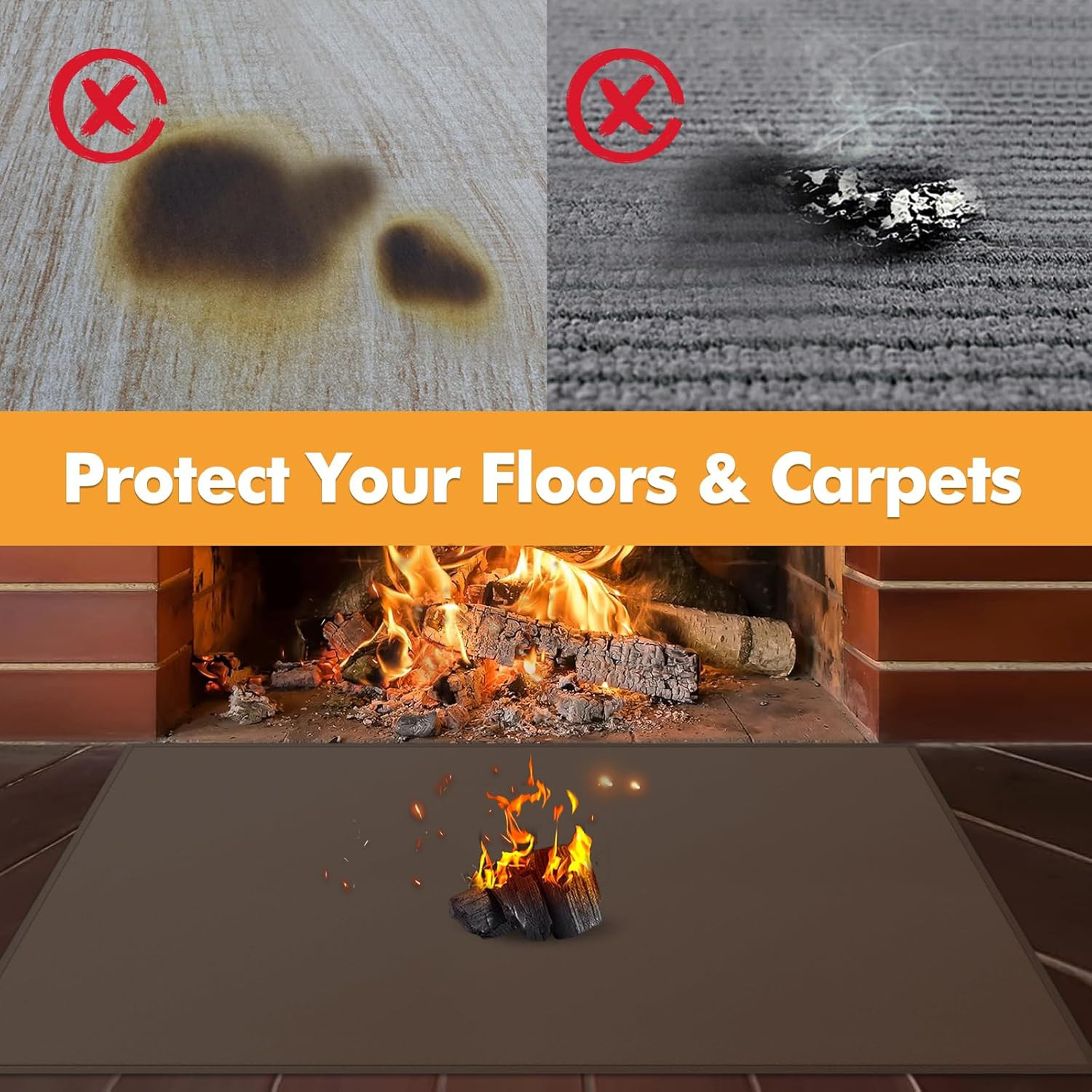 Hearth Rugs for Fireplaces Fire Resistant, 48 X 28 X 0.04 Inch Fireproof Firepla