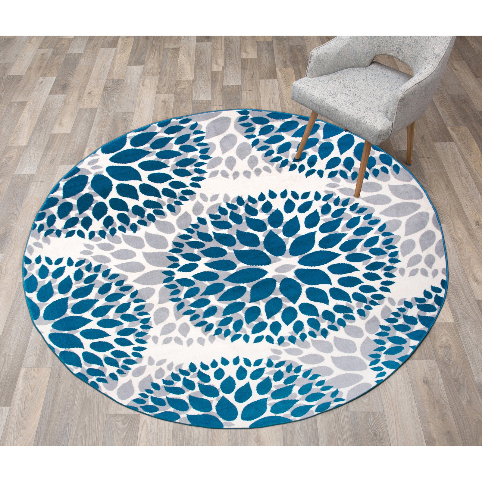 Rugshop Round Jute Rug Modern Floral Circles Area Rug Blue Rugs 6’6″ Round Rug