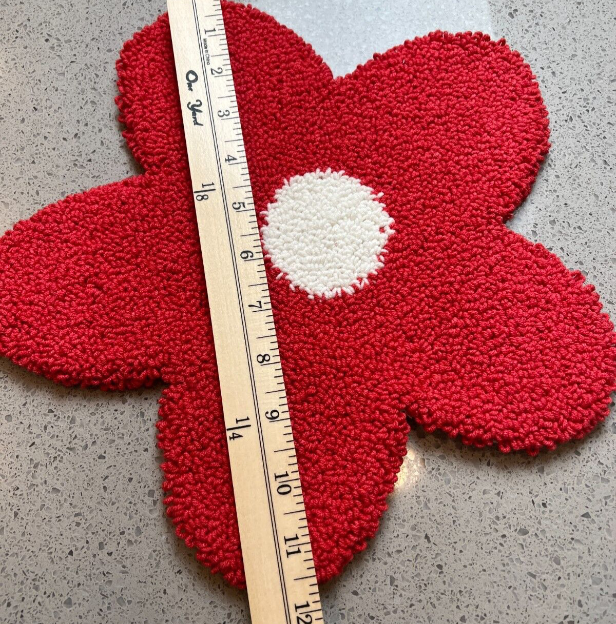 Y2K HANDMADE SET OF 3 TUFFED COASTERS/RUGS RED PINK FLORAL & GREEN WHITE CHECKER