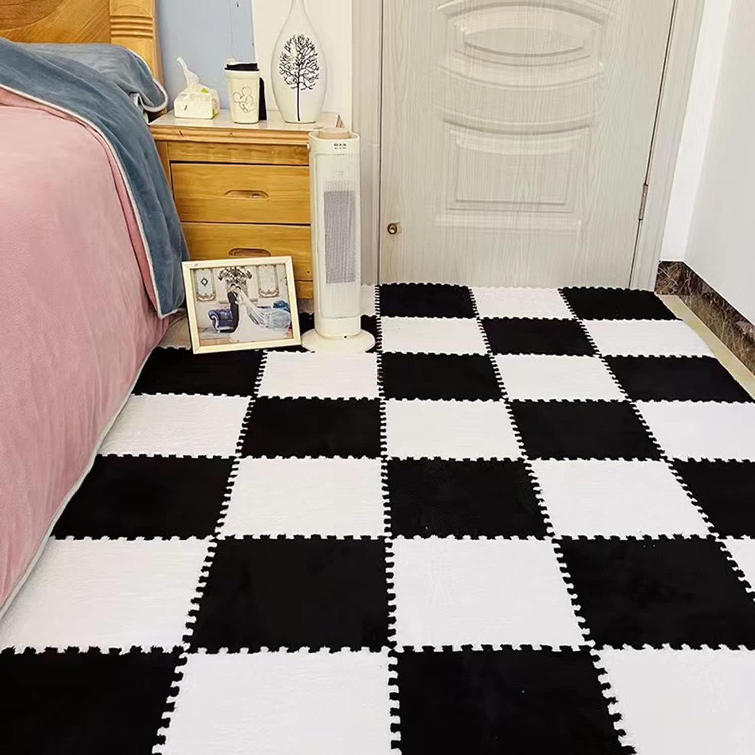 12 Pcs Kids Foam Interlocking Carpet Tiles with Border, Thick Carpet Squares Plu