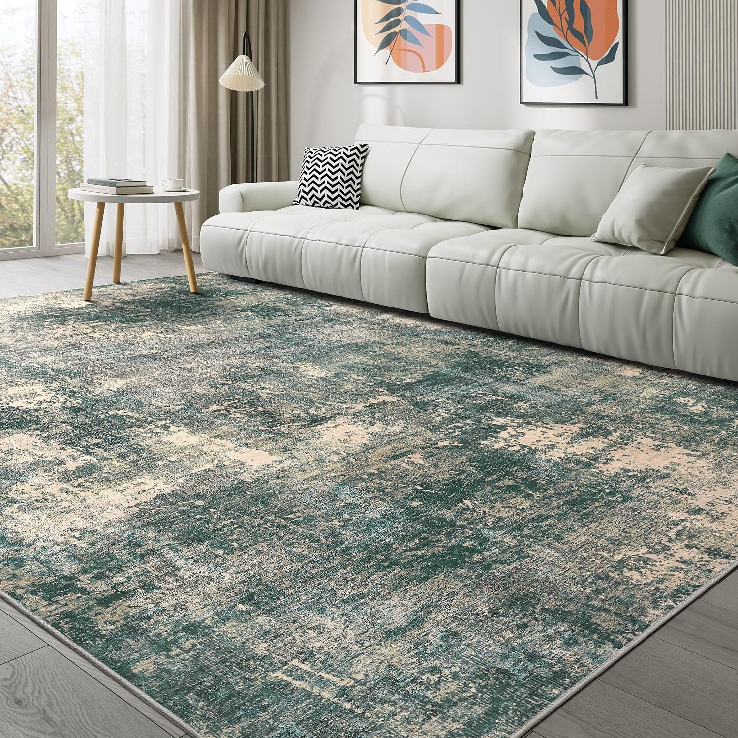 Abstract 9X12 Area Rug: Machine Washable Non Slip Ultra Thin Low-Pile Carpet, So