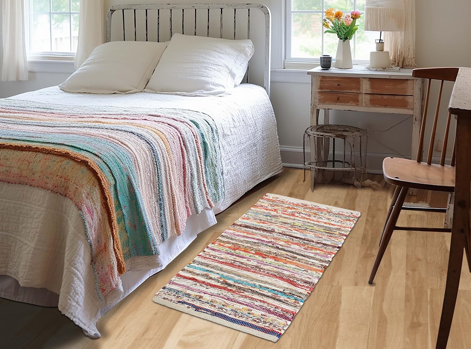 Cotton Chindi Rag Rug – 2 Pack – Boho Farmhouse Rustic Area Accent Throw Rug …