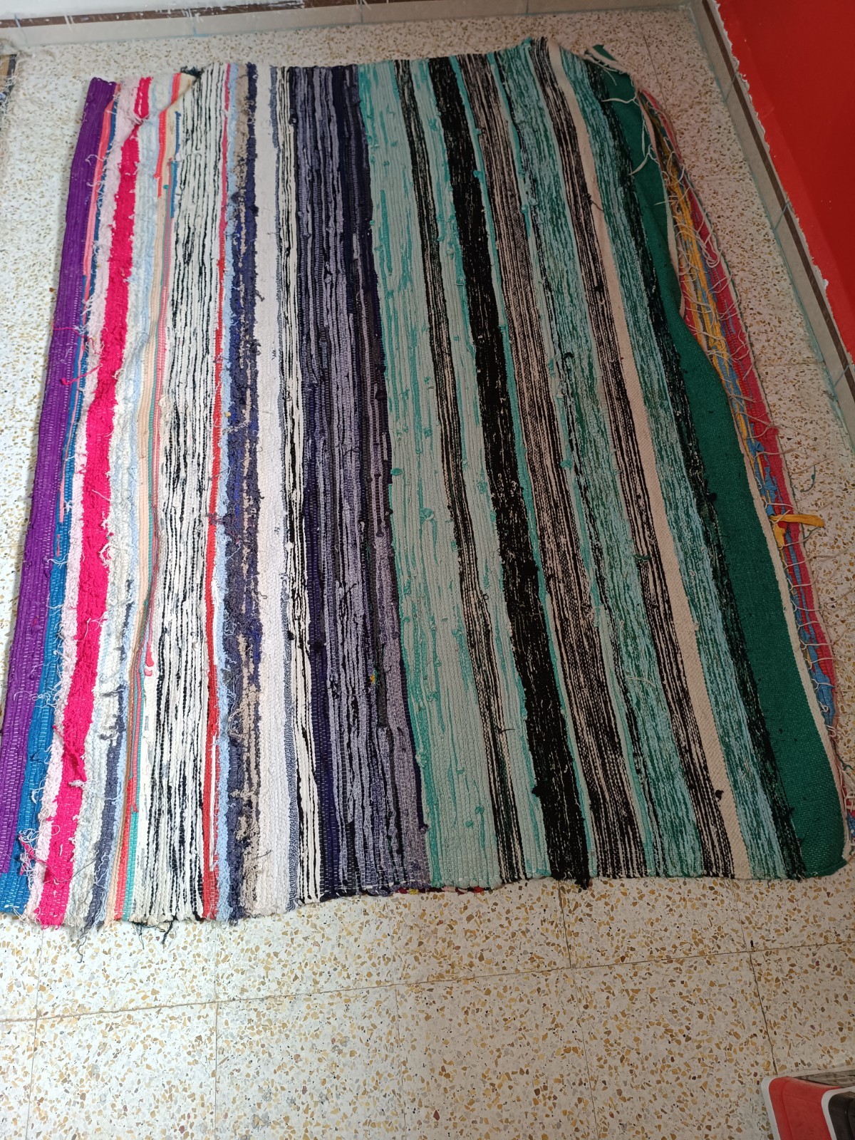 Handmade Algerian Rag Rug Large Colorful Woven Carpet Boho Recycled Fabric Floor