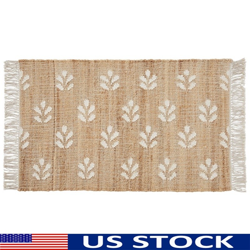 Floral Jute Accent Rug Handmade Indoor Area Rug Entryway Bedroom Decor New