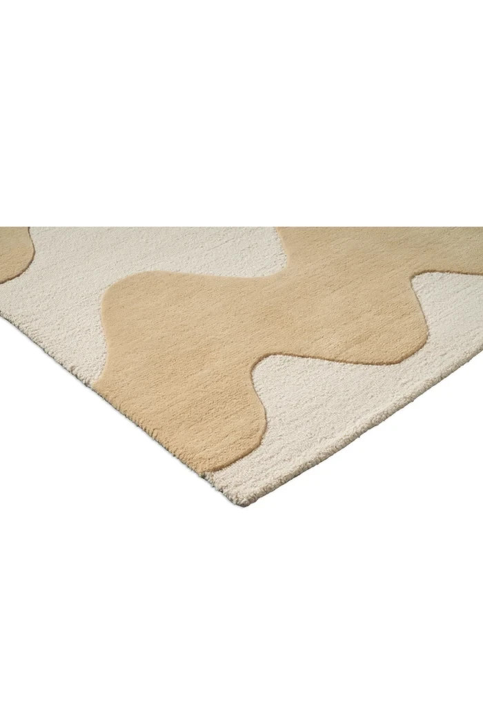 Hand Tufted Wool Wave Area Rug Beige Ivory Modern Abstract Carpet Custom Size