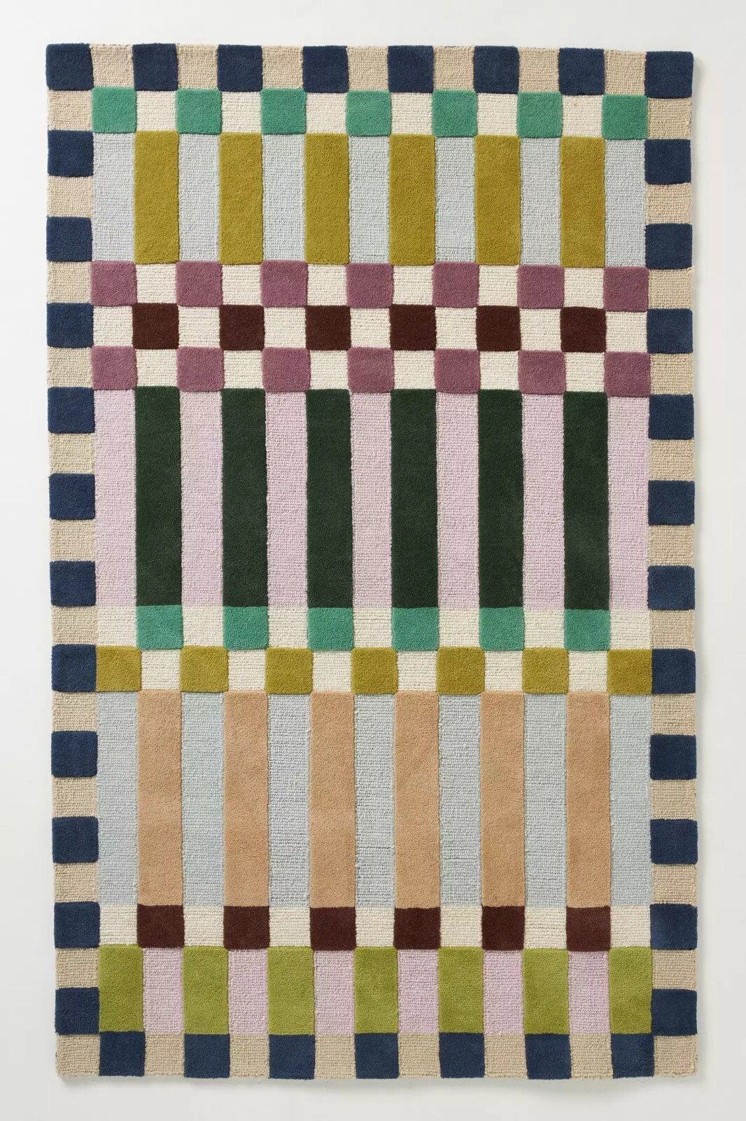 Hoxton Hand-Tufted Wool Rug Modern Geometric Design Checkered Pattern