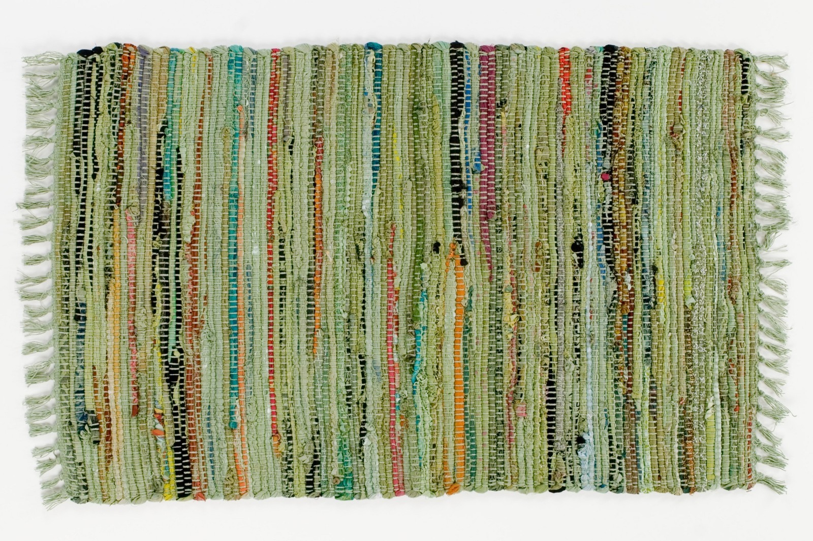 Rag Throw Rug in Sage Green, 2 x 3 Ft, Cotton, Great Throw Rug for High Traffic